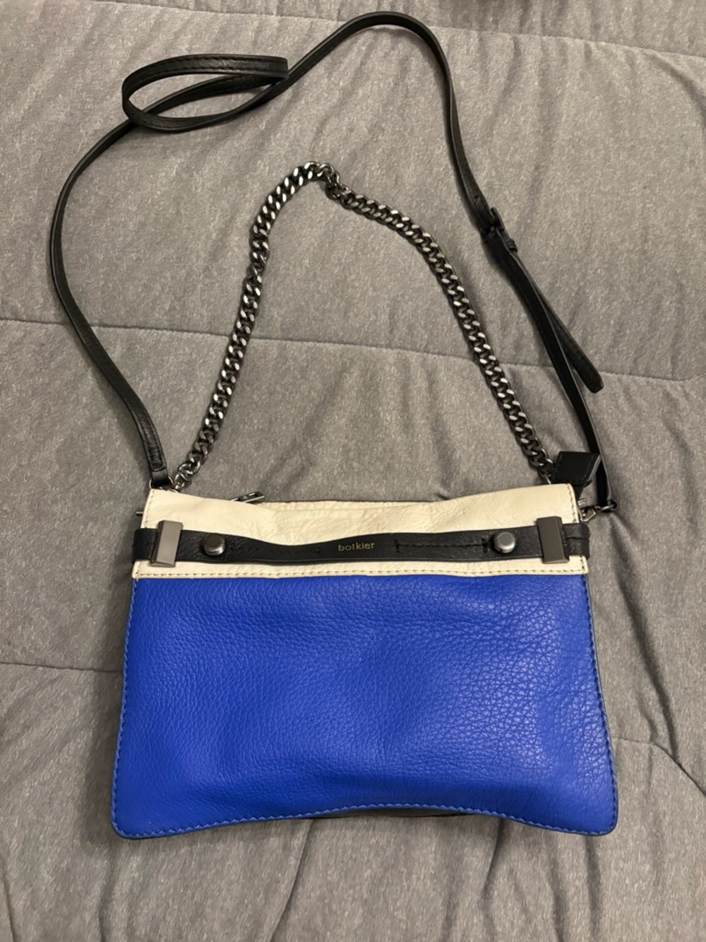 Botkier Blue, Cream & Black Leather Crossbody with Chain Strap